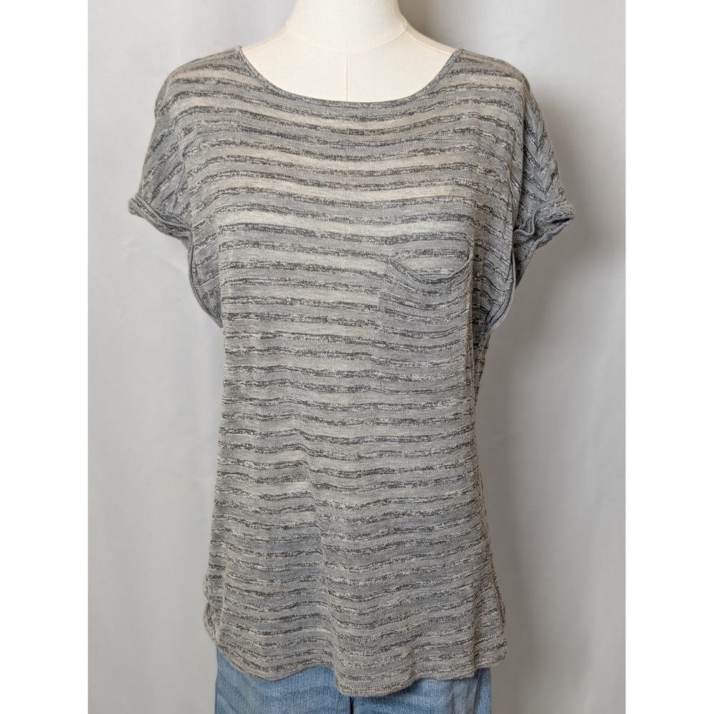 Calvin Klein Jeans Womens Grey Striped Short Sleeve Pocket T-Shirt Size M